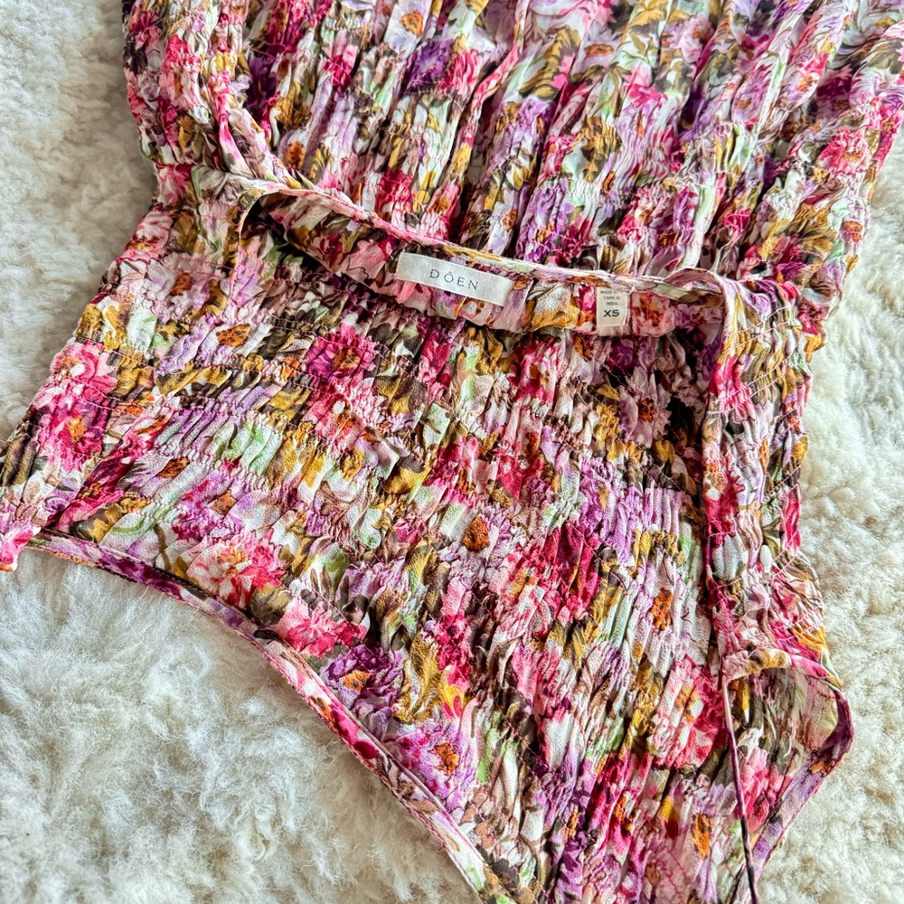 💋SOLD💋🪷🍧DÔEN ‘Felicity’ Silk JARDIN DU PALAIS Smocked Backless Dress XS✨ - Picture 13 of 17